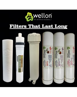 Wellon Replaceable Filter Kit (Inline Sediment, Inline Pre-Carbon, Inline Post Carbon, PP Sediment Filter, RO Membrane 100 GPD) Suitable for All Types of Water purifiers